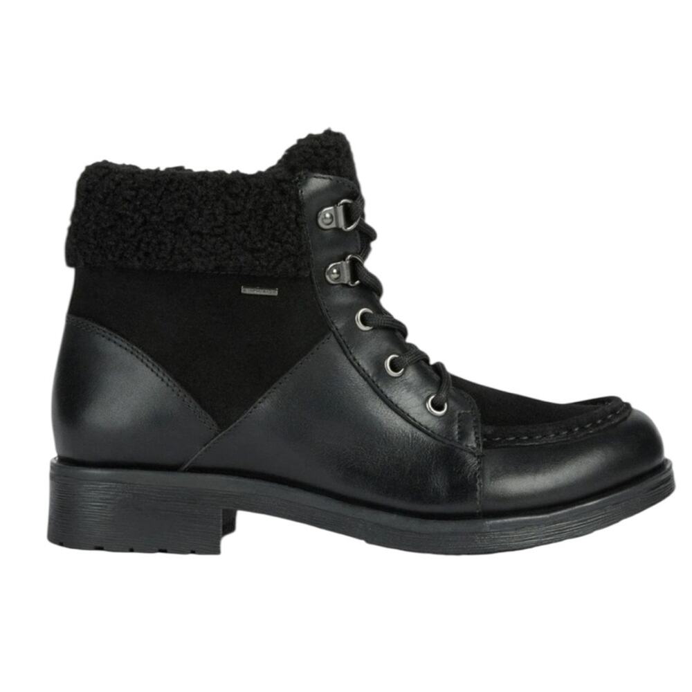 GEOX Rawelle ABX Faux Shearling Trimmed Waterproof Black Boots – Sz 9
